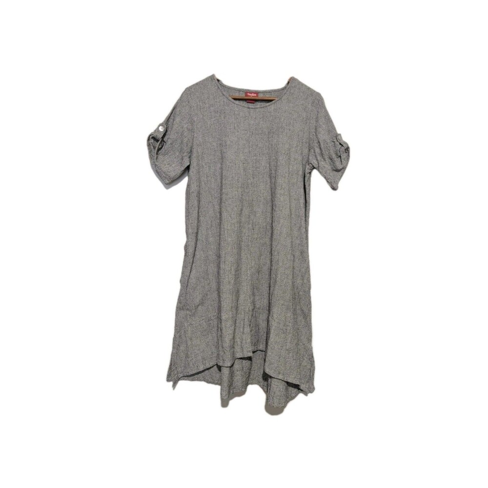 Artsy Toofan S Black White Woven Cotton Shift Dress Uneven Hem Pockets S/S